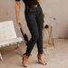 Women's Clothing Women's Mid-Waist Button Detail Trousers Style Solid Color Pockets Cuff Overalls For Formal & Casual_ecoleips.com