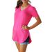 Aria Basics Aria Basics Cross-border Supply European And American Plus-size Women's Loose Tops Summer Solid Color V-neck_ecoleips.com