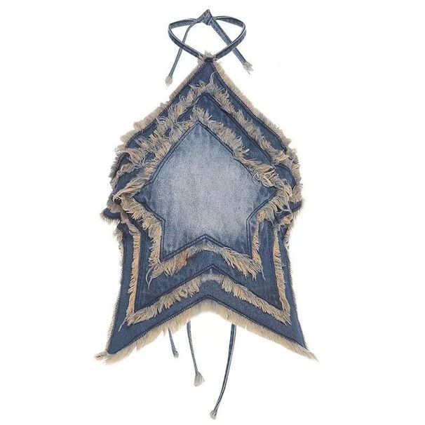 Women's Clothing Raw Edge Five Pointed Star Patch Halter Neck Vest Slimming And Age Reducing_ecoleips.com
