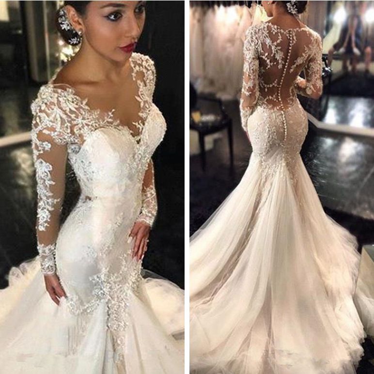 French Style Light Wedding Dress Elegant Bride Long Sleeves Slim Fit Mermaid Tail Simple Train Directly Supplied New 2025_ecoleips.com