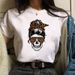 Popular Women's Clothing: Vintage Letter Print, Harajuku Style, Floral Skull White Short-sleeve T-shirt For Women_ecoleips.com