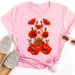 Beautiful Flower Print Women T-Shirts Casual Breathable Soft Short Sleeve Tops Loose Comfortable Street Female Clothes Pink T Sh_ecoleips.com