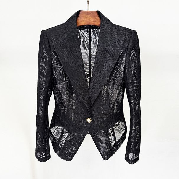 Trendy Embroidered Mesh Blazer Jacket For Women – Slim Fit Breathable Openwork Coat With Double-Breasted Design, Fashionable Streetwear Outerwear_ecoleips.com
