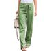 Voya New Women's Summer Fashion European And American Style Elastic Waist Solid Color Cotton Linen Belt Pants_ecoleips.com