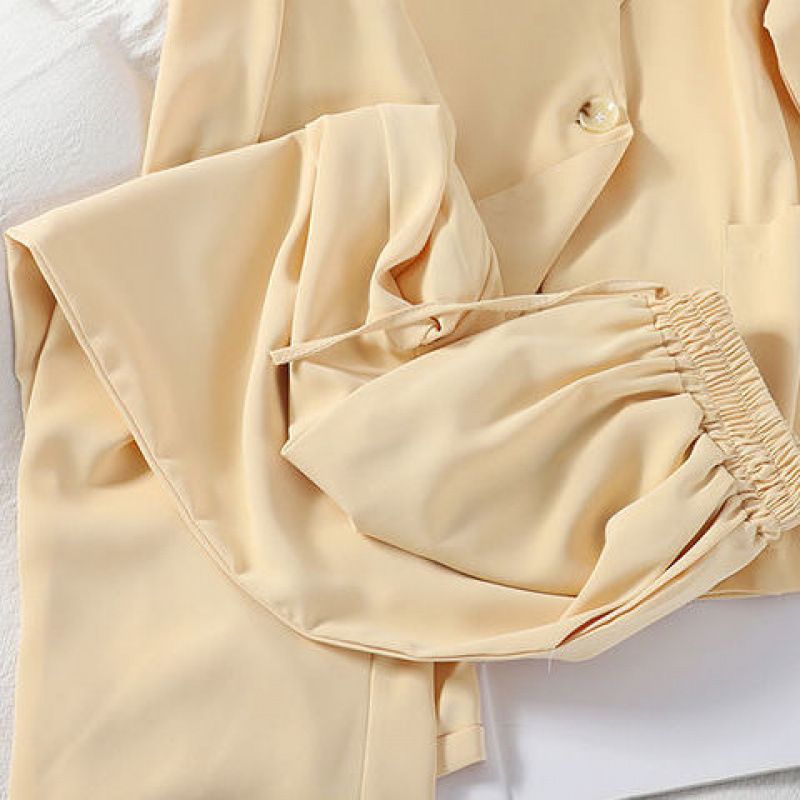 Women's Clothing Fashion Summer Loose Suit Collar Three Quarter Sleeve Jacket Nine Point Wide Leg Pants Suspenders Three Piece Suit_ecoleips.com