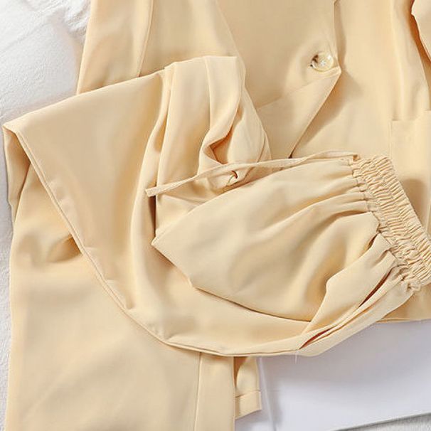 Women's Clothing Fashion Summer Loose Suit Collar Three Quarter Sleeve Jacket Nine Point Wide Leg Pants Suspenders Three Piece Suit_ecoleips.com