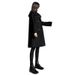 Autumn And Winter Black Medium And Long Navy Collar Woolen Coat For Women, Loose Large Size Hepburn Wind Horn Buckle Woolen Coat For Women_ecoleips.com