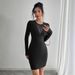 European American Cross-border 2026 Spring And Autumn New Women's Solid Color Mesh Splicing Chest Design Long-sleeve_ecoleips.com