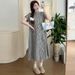Summer New Korean Fashion Plaid Maternity Nursing Dress_ecoleips.com