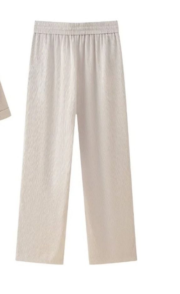 Aria Basics Cross-Border European And American Women's Clohing INS Ho-Selling Wrinkled Sui Jacke Casual Long Pans_ecoleips.com