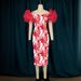 Women's Clothing Mesh Sleeves Stitching Printed Hip Skirt Mid Length Skirt Party Evening Dress_ecoleips.com