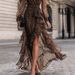 Leopard Print V-Neck Long Sleeve Dress for Women Slim Waist Ruffle Detail European American Style Design Women's Fashion_ecoleips.com