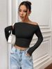 New 2025 Women's Off-Shoulder Top European American Style Solid Color Long Sleeve Slim Fit Summer Fashionable Hot Girl Wholesale_ecoleips.com