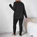 Women's Casual Ribbed Long Sleeve Top & Pants Set - Soft Stretch Polyester Blend, Comfortable Loungewear, Plus Size Available_ecoleips.com