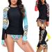 Women's Long-Sleeve Rash Guard & Swim Shorts Set – Geometric Print Surfing Outfit (Sky Blue/Yellow/Watermelon Red) – Upf 50+ Quick-Dry Fabric – S-2xl_ecoleips.com