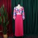 Women's Clothing women's summer new fashion V neck printed top pleated long skirt two piece suit_ecoleips.com