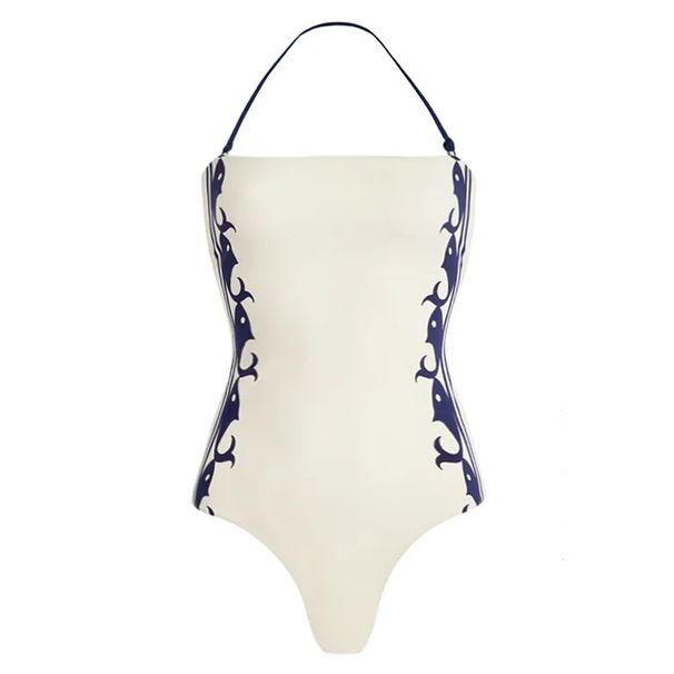 Navy High Waist Bikini Set - Hanging Neck & Split Design - Women's Swimwear_ecoleips.com