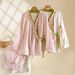Japanese Kimono Style Pajama Set Women Ruffle V Neck 100% Cotton Crepe Loungewear Breathable Floral Sleepwear For Spring_ecoleips.com