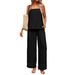 Women's Lace Trim Camisole And Pocket Wide Leg Pants Set Casual Summer Outfit Black Beige Sky Blue Sizes S XXL_ecoleips.com