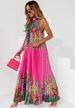 European And American Women's Summer Fashion Printed Strap Halter Neck Sleeveless Pleated Maxi Bohemian Long Dress_ecoleips.com