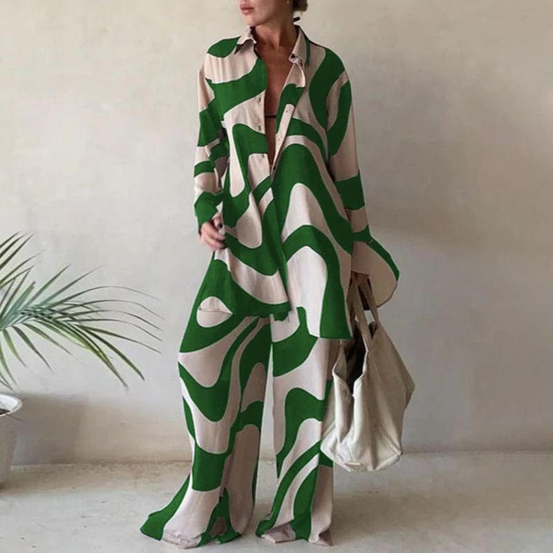 Women's Clothing Style Printed Jumpsuit Loose Long Sleeve Top Straight Leg Romper Casual Vacation Dress For Women_ecoleips.com