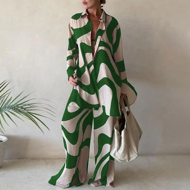 Women's Clothing Style Printed Jumpsuit Loose Long Sleeve Top Straight Leg Romper Casual Vacation Dress For Women_ecoleips.com