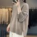Women's Clothing Hem Knit Sweater - Soft Sheep Wool Blend, High Neck Pullover, Casual Loose Fit, Solid Color Top (White, Beige, Khaki, Gray, Black)_ecoleips.com