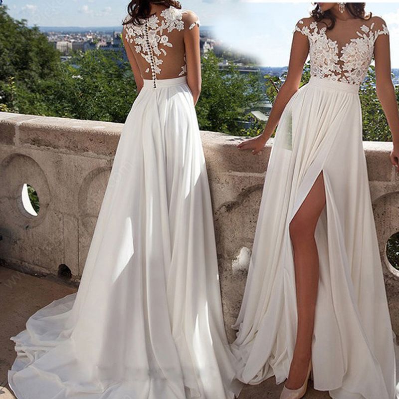 Sexy Lace Slit Evening Dresses for Women European And American Style Wedding Dresses Cross Border Wholesale 2026 New Collection_ecoleips.com