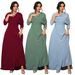 Elegant Muslim Abaya Dress With Beaded Neckline & Long Sleeves - Modest Islamic Clothing For Women (Blue/Burgundy, S-XXL)_ecoleips.com