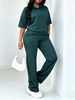 Women's Clothing Solid Color Spring Summer Polo Collar Top And High-Waisted Straight Leg Pants Two Piece Set_ecoleips.com