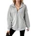 Voya Women's Casual Loose Sports Solid Color Simple Long Sleeved High Neck Pocket Hoodie_ecoleips.com