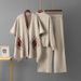 Women's Autumn Winter Knitwear Set Casual Wide Leg Pants Three Piece Outfit with Jacquard Shawl round Neck Top_ecoleips.com