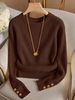 Women’s Ribbed Knit Sweater Long Sleeve Crew Neck Pullover Soft Stretch Casual Chic Top Elegant Fall Winter Fashion Button Cuff Jumper_ecoleips.com