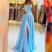 Women's Clothing Long Dress Slim Off Shoulder Prom Host Formal Dress Simple Sexy Slit_ecoleips.com