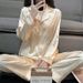 Women's Spring And Long-sleeve Ice Silk Jacquard Thin Pajamas, High-end Feel, Can Be Worn Outside, Popular Online_ecoleips.com