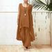 Women's Asymmetrical Sleeveless Top And Loose Pants Set Streetwear Cotton Linen 2 Piece Oversized Fit Solid Colors_ecoleips.com
