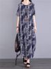 Cotton Short Sleeve Vintage Print Dresses For Women 2025 Summer Casual Loose Long Office Lady Dress Femme Robe Elegant Clothing_ecoleips.com