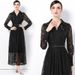 French-Inspired Slim-Fit Long Sleeve Polo Dress With Lace Hem & Belt – Elegant A-Line Maxi Dress For Banquets (Black)_ecoleips.com