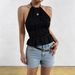 Women's Solid Color Pleated Halter Neck Top Summer Design Backless Tie Wear_ecoleips.com