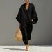 Women's Clothing Women's Casual Style Batwing Sleeve V Neck Relaxed Loose Fit Suit Spring Summer Fashion For Formal & Casual For Women_ecoleips.com