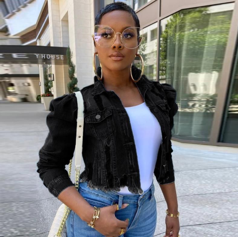 Women's Distressed Denim Jacket – Oversized Washed Cropped Streetwear Top With Raw Hem_ecoleips.com