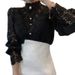 French Style Lace Trim Blouse - Boho Floral Embroidery Loose Fit Button Down Top For Women_ecoleips.com