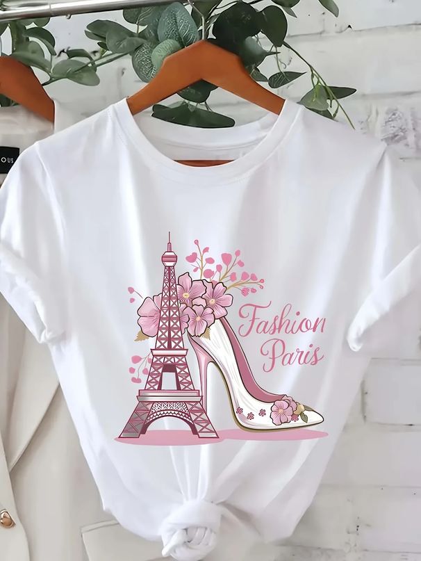 European And American Cross-border Foreign Trade Women's Round-neck Printed Short-sleeve T-shirt Top_ecoleips.com