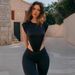 Women's Clothing Women's Black Jumpsuit Sleeveless Round Neck Two Piece Set With Cutouts Tight Fitting Long Pants_ecoleips.com