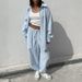 Women's Breathable Striped Shirt Tie-Waist Pants Set 100% Cotton Spring Fall Outfit Pink Blue S M L_ecoleips.com