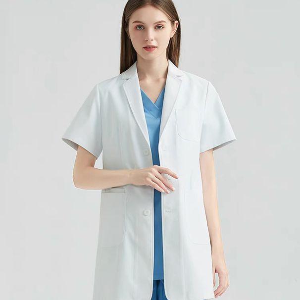 Women's Clothing Medium And Short Anti Wrinkle White Coat Long Sleeved Oral Hospital Medical Beauty Doctor Short Sleeved Work Clothes_ecoleips.com