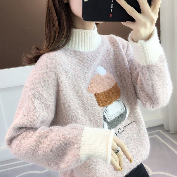 Women's Semi-Turtle Neck Mink Velvet Sweater Loose Knit Top For Autumn Winter Fashion Casual Chic_ecoleips.com
