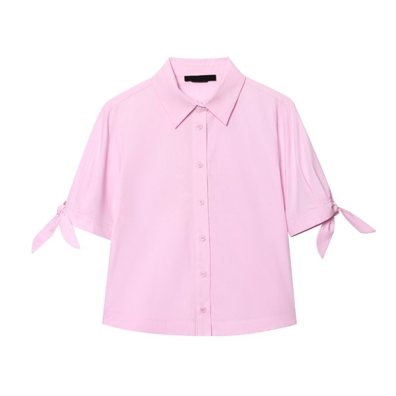 Verve KAOPU ZA Style 2025 Spring Summer Women's Bowknot Decorated Turn-down Collar Short Sleeve Shirt Fashionable Design_ecoleips.com