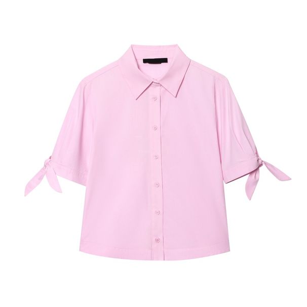 Verve KAOPU ZA Style 2025 Spring Summer Women's Bowknot Decorated Turn-down Collar Short Sleeve Shirt Fashionable Design_ecoleips.com