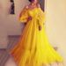 One-Shoulder Mesh Wedding Dress – Elegant Long Sleeve Gown With Full Skirt (Pink/Yellow/Blue, S-XXL)_ecoleips.com